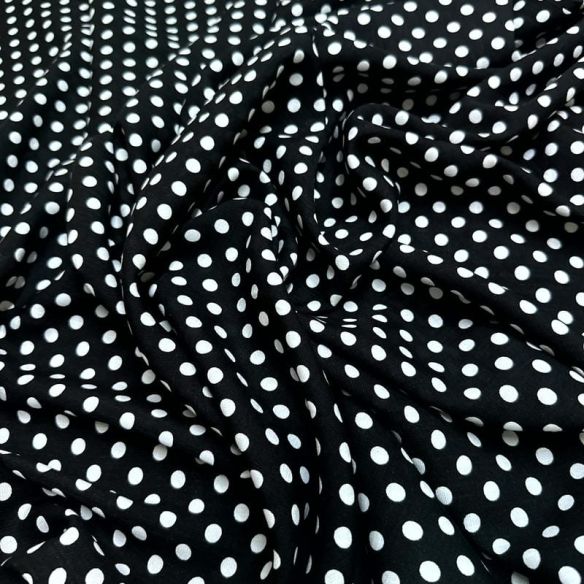 Tecido Viscolinho Estampado Poá Médio P&B • Luema Tecidos