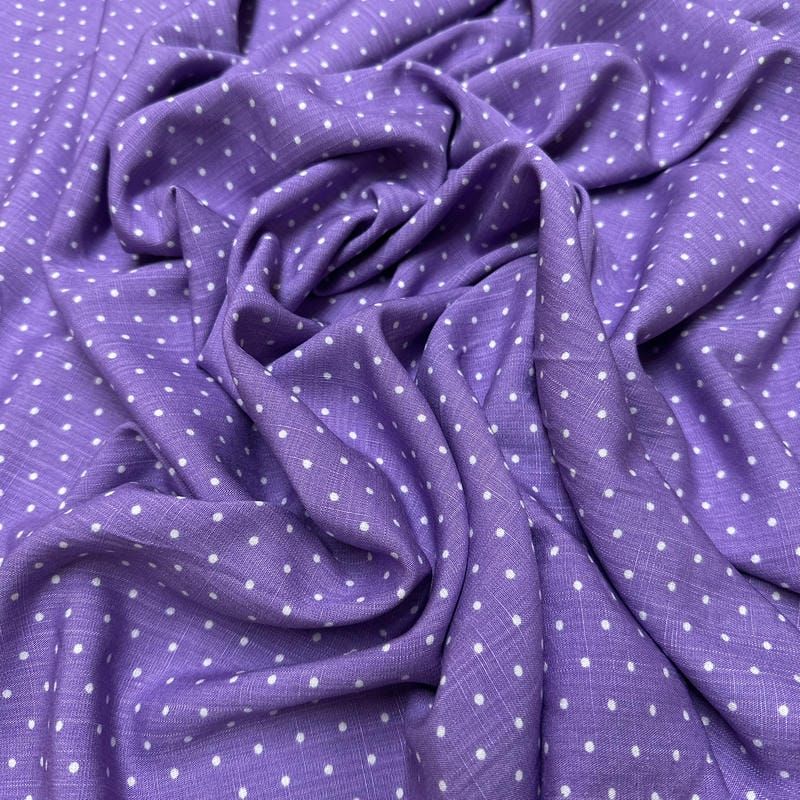 Tecido Viscolinho Estampado Micro Poá Roxo Mauve • Luema Tecidos