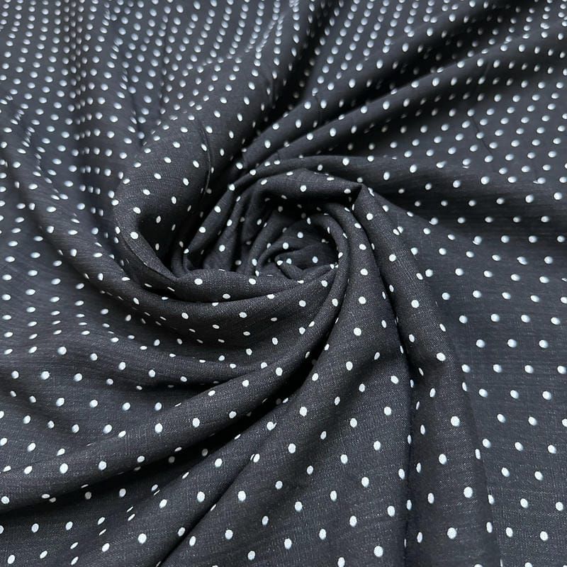 Tecido Viscolinho Estampado Micro Poá Preto • Luema Tecidos