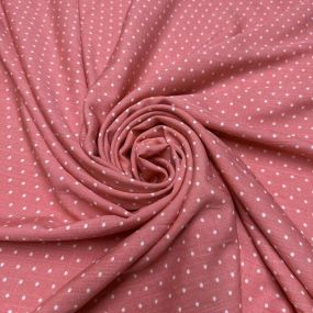 Tecido Viscolinho Estampado Micro Poá Rosa Sandía • Luema Tecidos