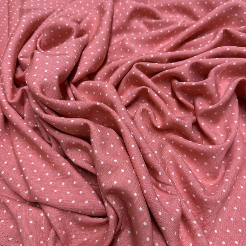 Tecido Viscolinho Estampado Micro Poá Rosa Sandía • Luema Tecidos