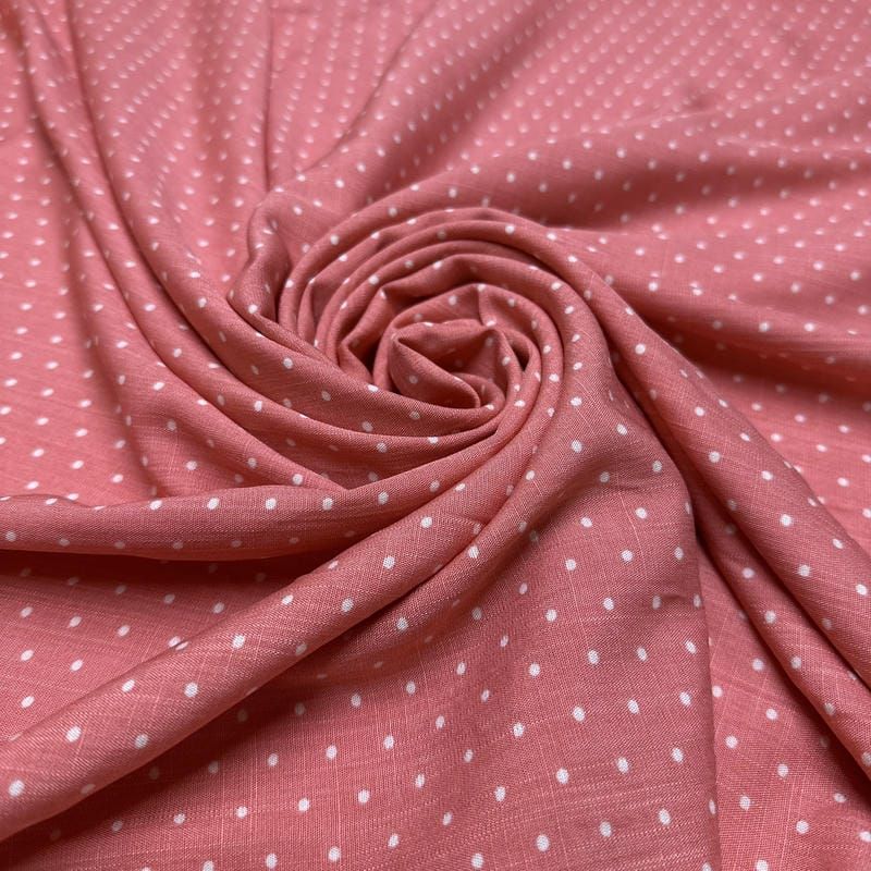 Tecido Viscolinho Estampado Micro Poá Rosa Sandía • Luema Tecidos