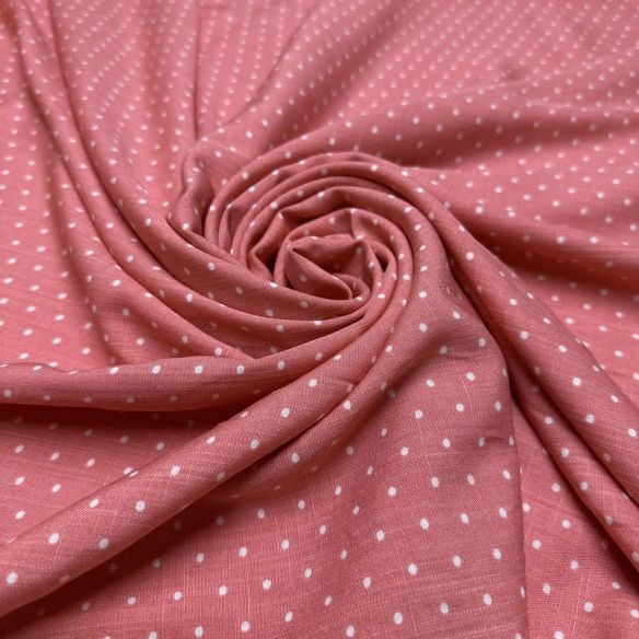 Tecido Viscolinho Estampado Micro Poá Rosa Sandía • Luema Tecidos