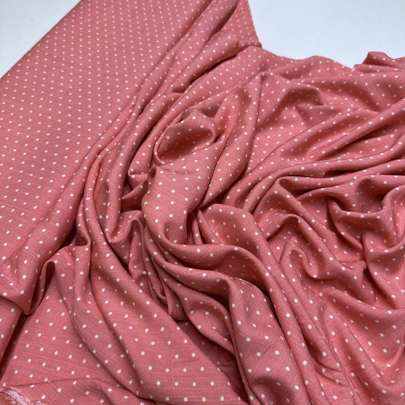 Tecido Viscolinho Estampado Micro Poá Rosa Sandía • Luema Tecidos