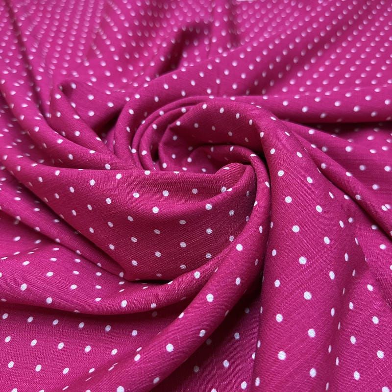 Tecido Viscolinho Estampado Micro Poá Rosa Pink • Luema Tecidos