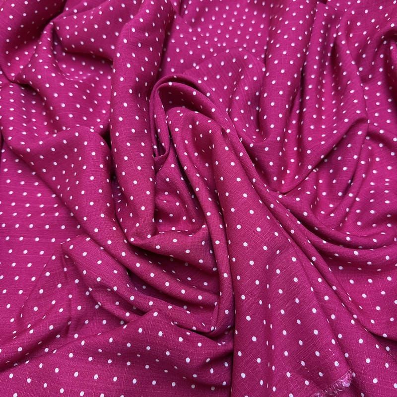 Tecido Viscolinho Estampado Micro Poá Rosa Pink • Luema Tecidos