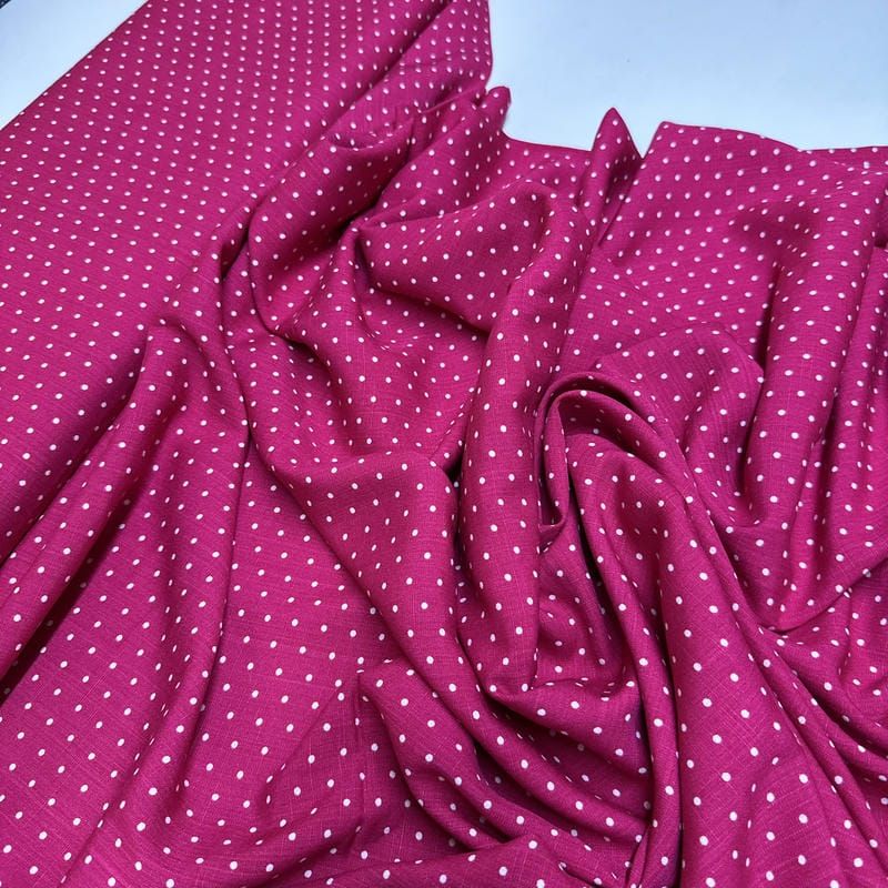 Tecido Viscolinho Estampado Micro Poá Rosa Pink • Luema Tecidos