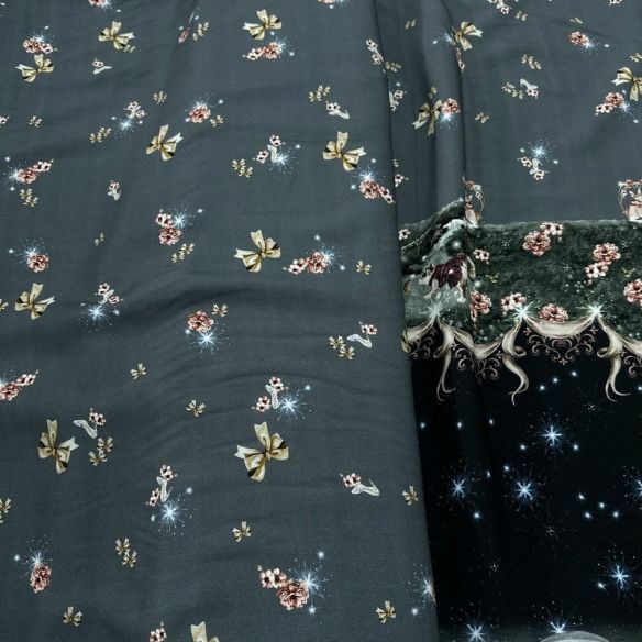 Tecido Viscose Estampada Barrada Conto Encantado Fundo Preto • Luema Tecidos