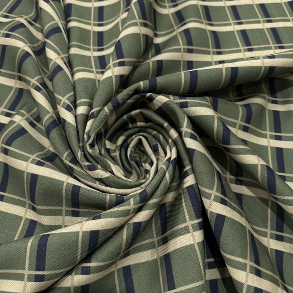 Tecido Viscose Estampada Xadrez Verde Militar e Azul Marinho • Luema Tecidos