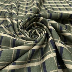 Tecido Viscose Estampada Xadrez Verde Militar e Azul Marinho • Luema Tecidos 2