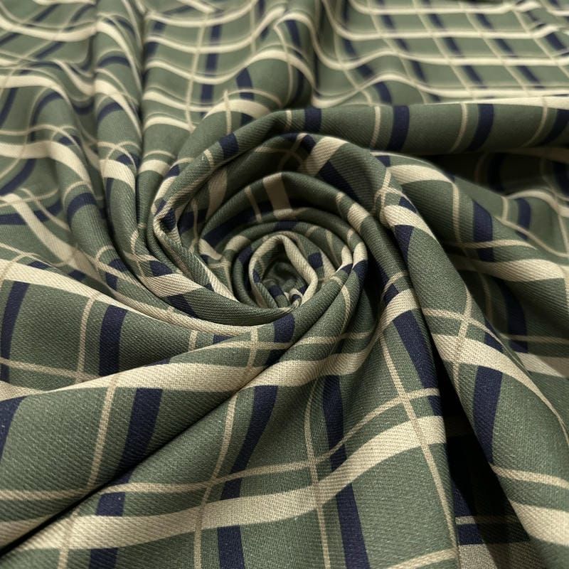 Tecido Viscose Estampada Xadrez Verde Militar e Azul Marinho • Luema Tecidos