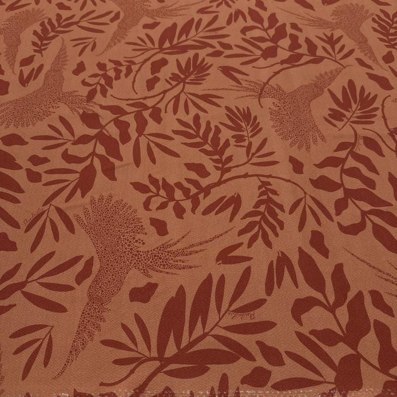 Tecido Viscose Estampada Tropical Pássaros Terracota • Luema Tecidos