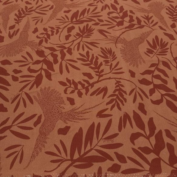 Tecido Viscose Estampada Tropical Pássaros Terracota • Luema Tecidos