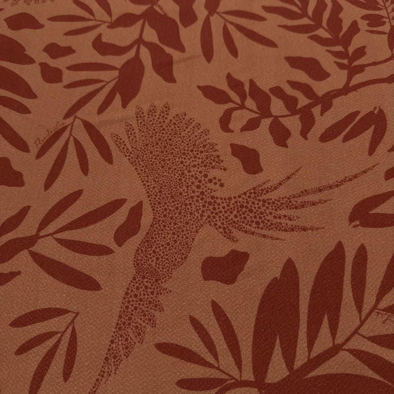 Tecido Viscose Estampada Tropical Pássaros Terracota • Luema Tecidos