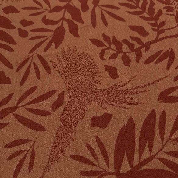 Tecido Viscose Estampada Tropical Pássaros Terracota • Luema Tecidos