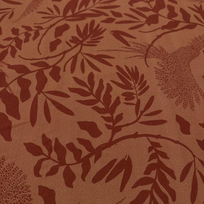 Tecido Viscose Estampada Tropical Pássaros Terracota • Luema Tecidos
