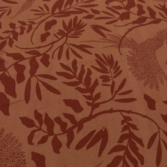Tecido Viscose Estampada Tropical Pássaros Terracota • Luema Tecidos