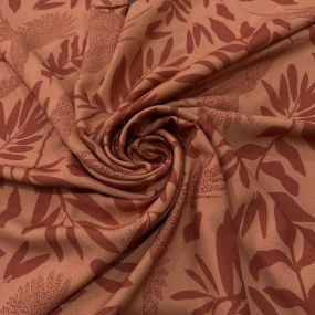 Tecido Viscose Estampada Tropical Pássaros Terracota • Luema Tecidos