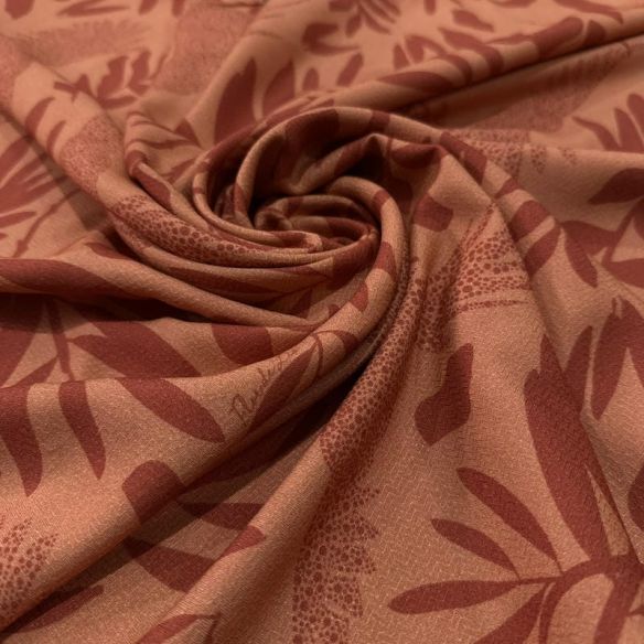 Tecido Viscose Estampada Tropical Pássaros Terracota • Luema Tecidos