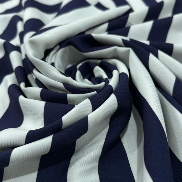 Tecido Viscose Estampada Listrada Azul Marinho e Off White • Luema Tecidos