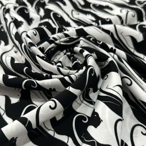 Tecido Viscose Estampada Gatos Preto e Branco • Luema Tecidos 2