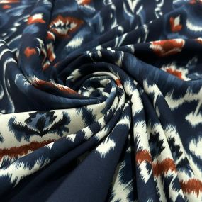 Tecido Viscose Estampada Étnica Ornamental Fundo Azul Marinho • Luema Tecidos 2