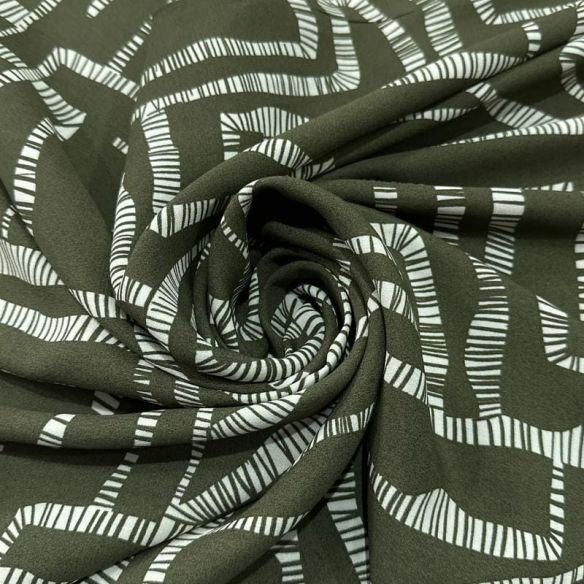 Tecido Viscose Estampada Geométrica Labirinto Fundo Verde Militar • Luema