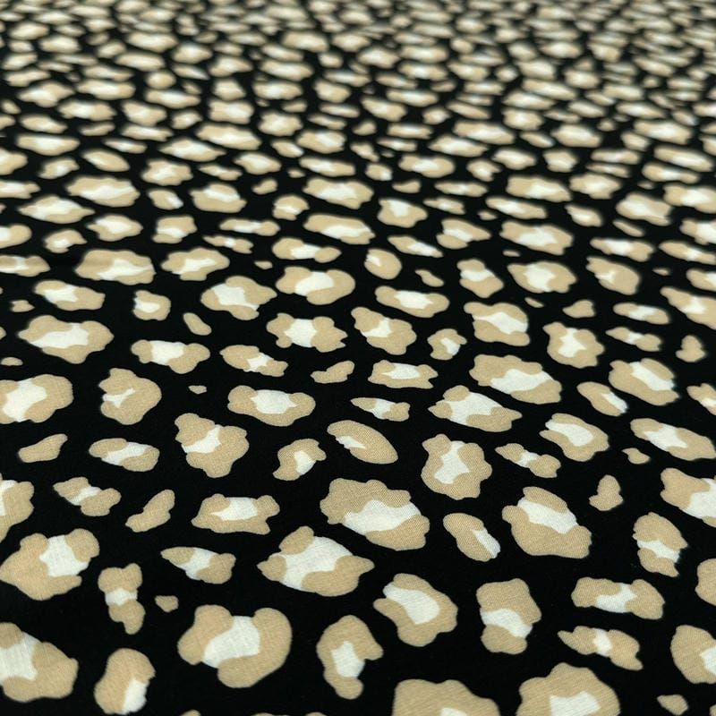 Tecido Viscose Estampada Animal Print Abstrata Fundo Preto • Luema Tecidos