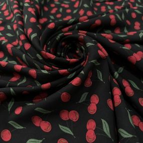 Tecido Viscose Estampada Cerejas Fundo Preto • Luema Tecidos 2