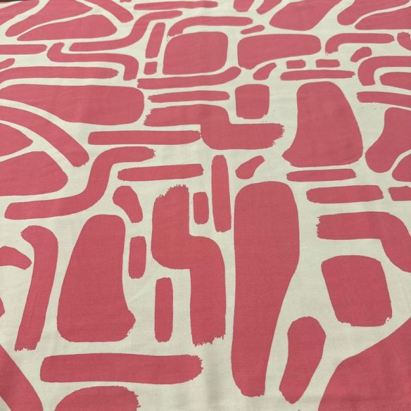 Tecido Viscose Estampada Abstrata Orgânica Rosa Fundo Off White • Luema Tecidos