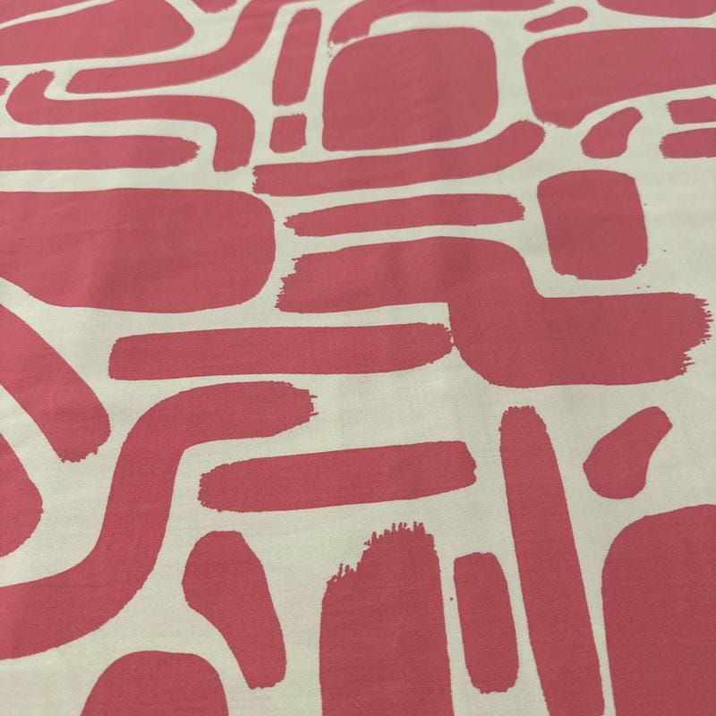Tecido Viscose Estampada Abstrata Orgânica Rosa Fundo Off White • Luema Tecidos