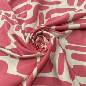 Tecido Viscose Estampada Abstrata Orgânica Rosa Fundo Off White • Luema Tecidos