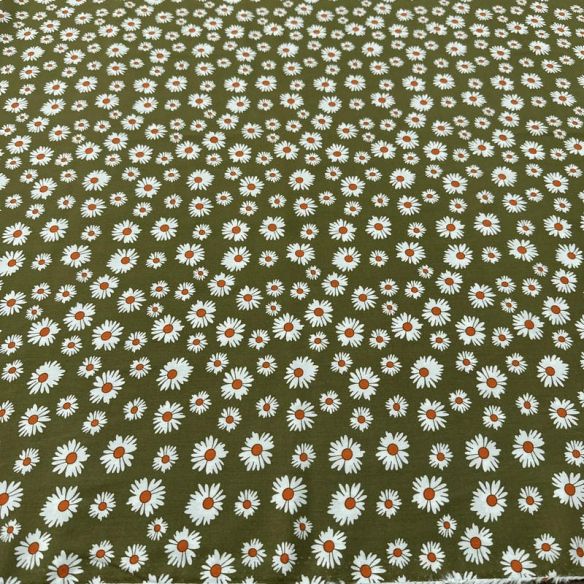 Tecido Viscose Estampada Margaridas Fundo Verde Militar • Luema Tecidos