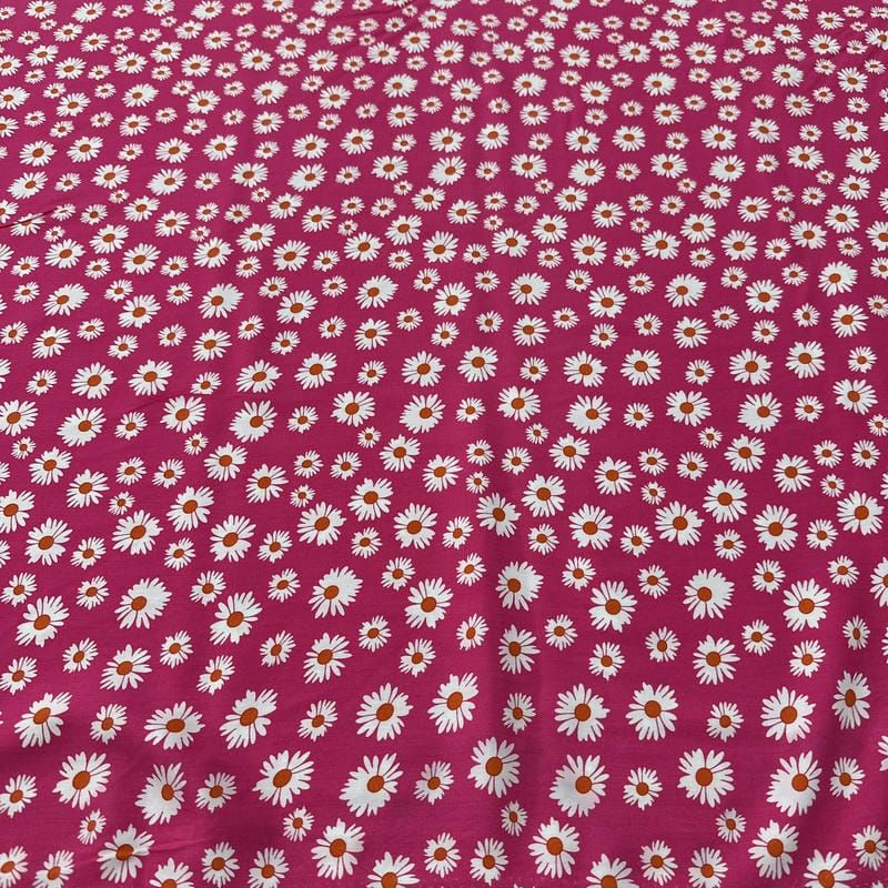 Tecido Viscose Estampada Margaridas Fundo Rosa Pink • Luema Tecidos