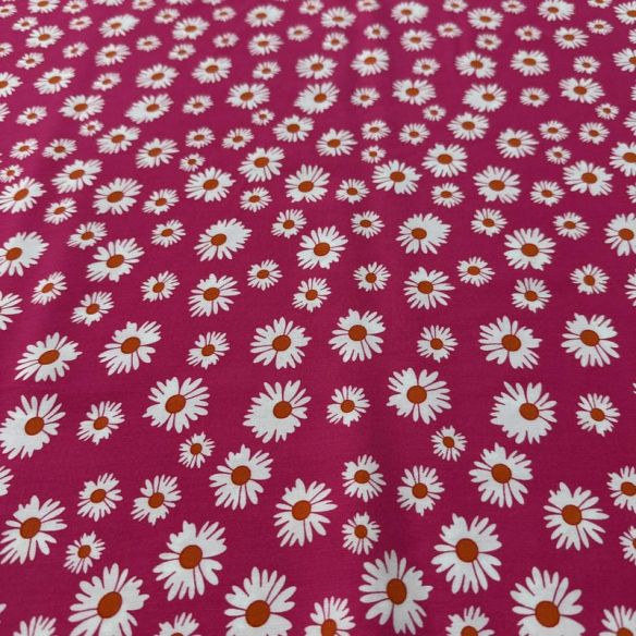 Tecido Viscose Estampada Margaridas Fundo Rosa Pink • Luema Tecidos