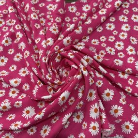Tecido Viscose Estampada Margaridas Fundo Rosa Pink • Luema Tecidos