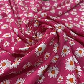 Tecido Viscose Estampada Margaridas Fundo Rosa Pink • Luema Tecidos 2