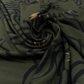 Tecido Viscose Estampada Geométrica Ondas e Estrelas Fundo Verde Militar • 2