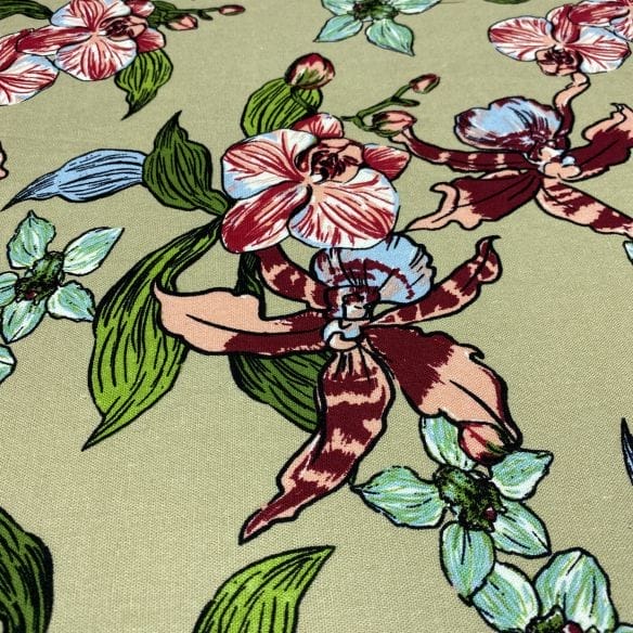 Linho Misto Floral Fundo Bege • Luema Tecidos