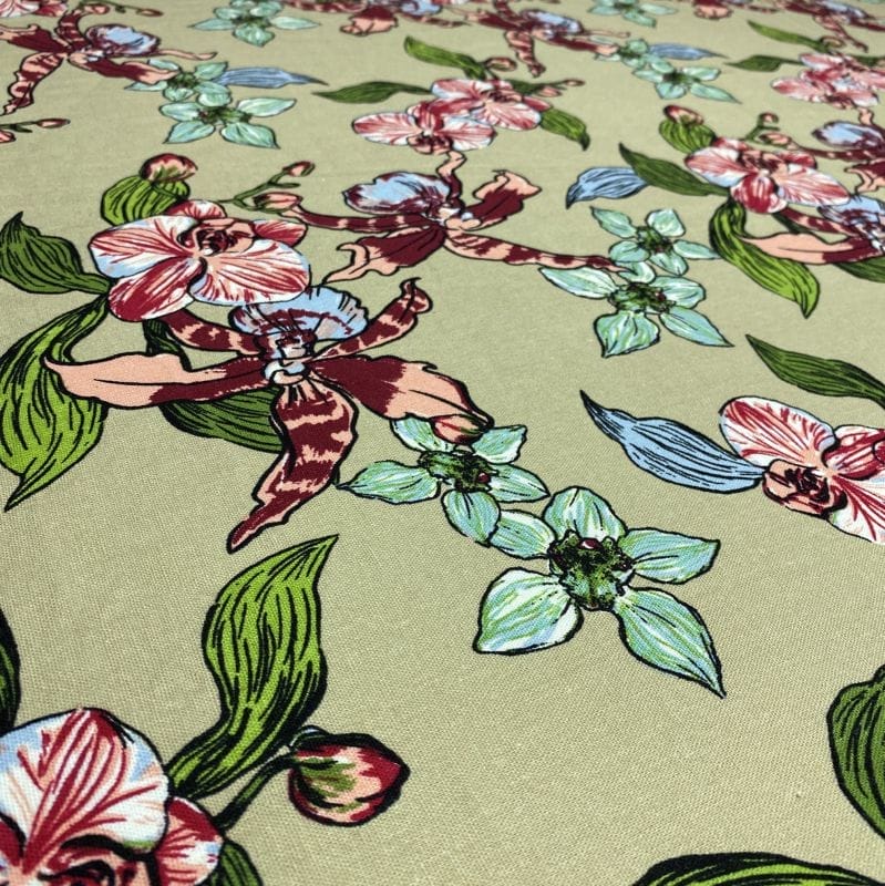 Linho Misto Floral Fundo Bege • Luema Tecidos