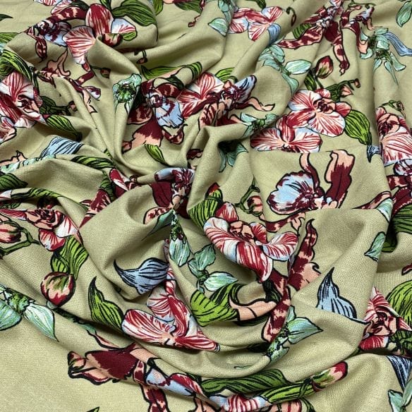 Linho Misto Floral Fundo Bege • Luema Tecidos
