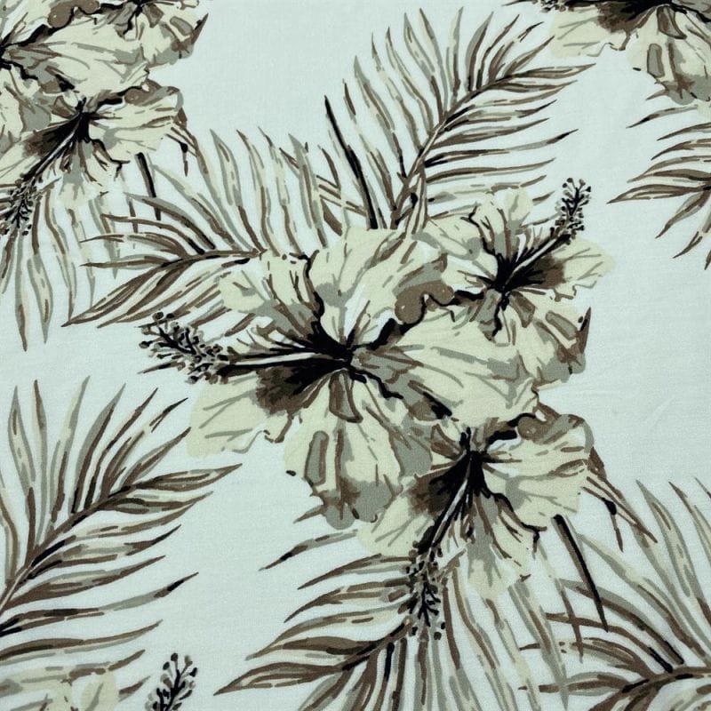 Viscose Estampada Folhagens Bege • Luema Tecidos