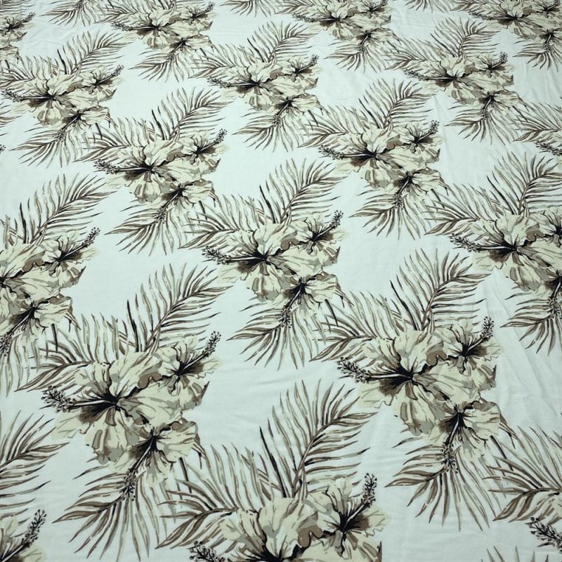 Viscose Estampada Folhagens Bege • Luema Tecidos