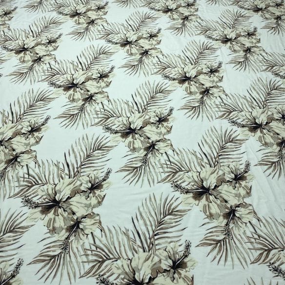 Viscose Estampada Folhagens Bege • Luema Tecidos