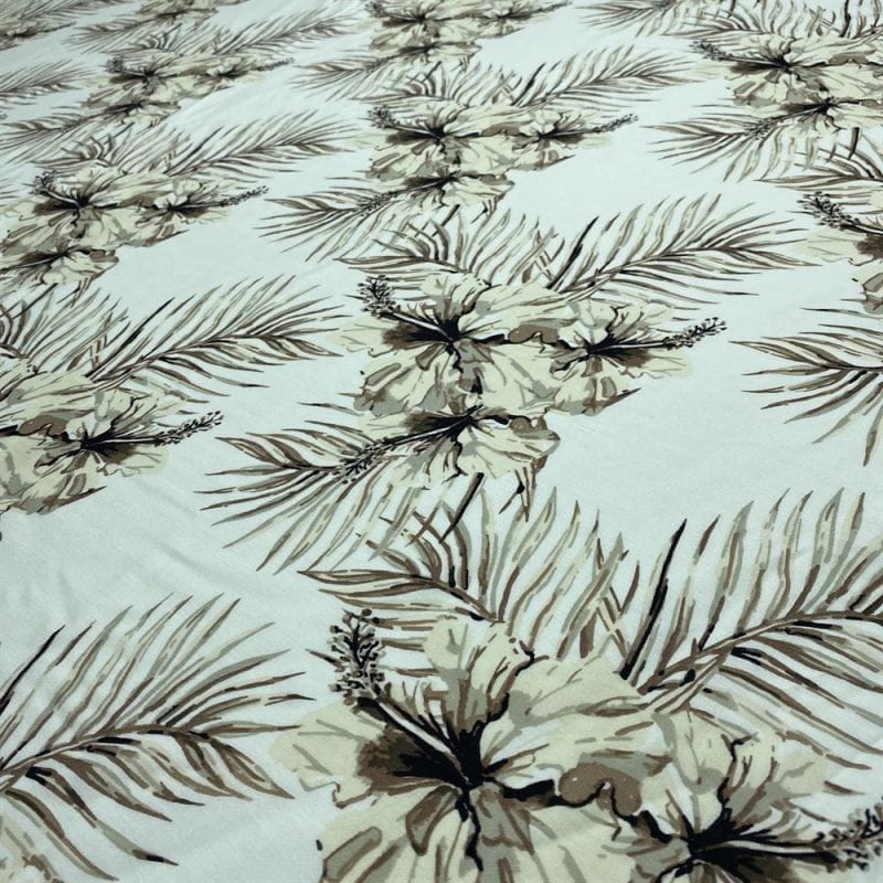 Viscose Estampada Folhagens Bege • Luema Tecidos