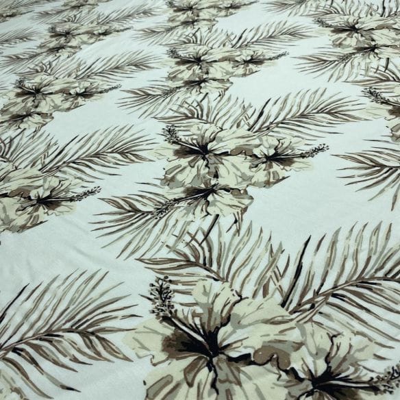 Viscose Estampada Folhagens Bege • Luema Tecidos