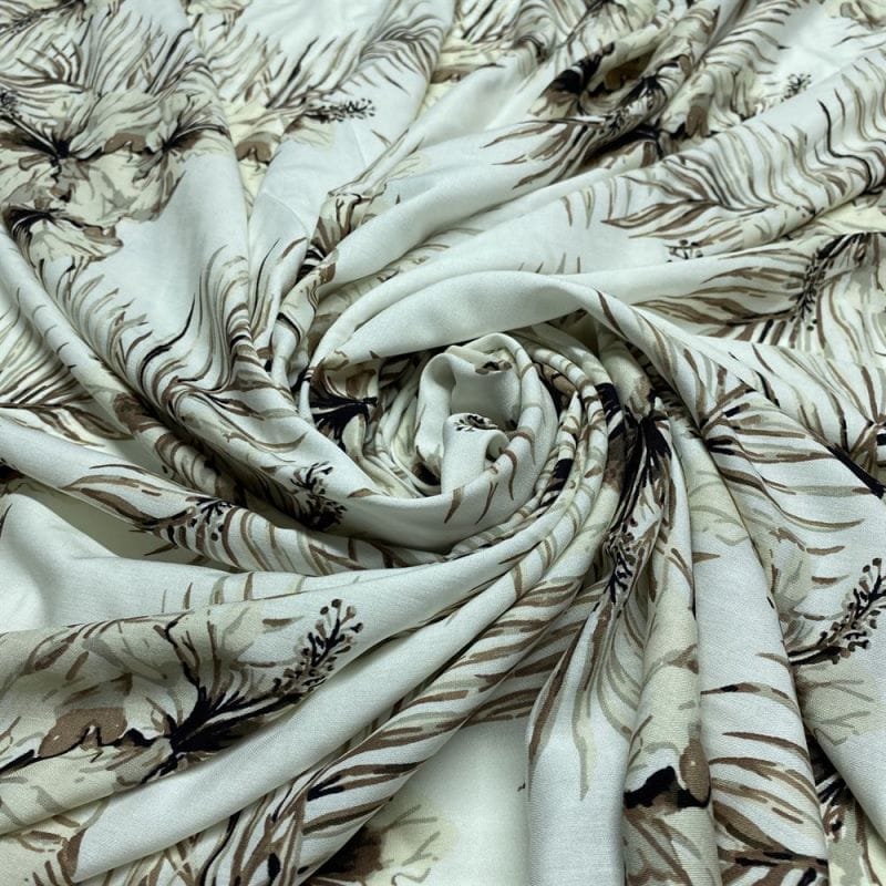 Viscose Estampada Folhagens Bege • Luema Tecidos