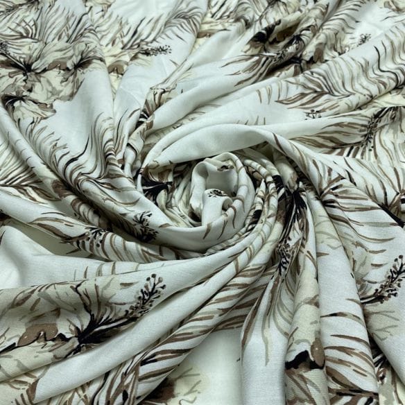 Viscose Estampada Folhagens Bege • Luema Tecidos