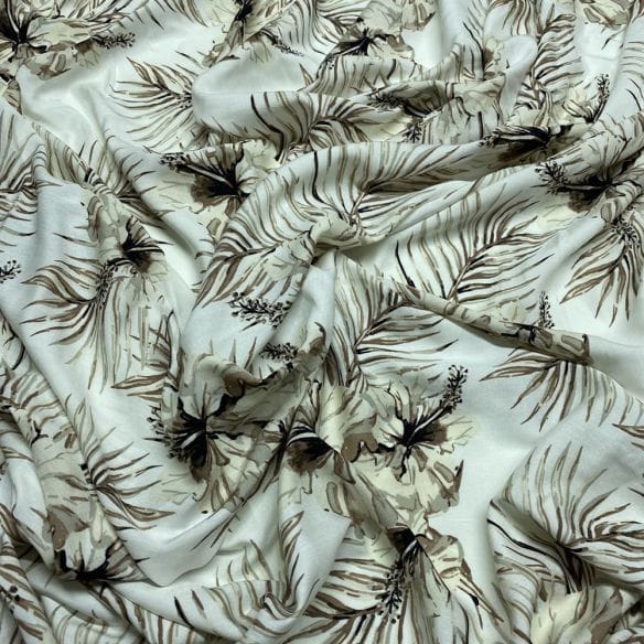 Viscose Estampada Folhagens Bege • Luema Tecidos