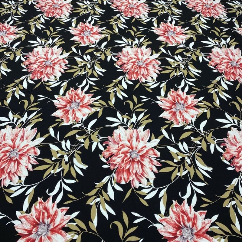 Viscose Estampada Floral Preto • Luema Tecidos